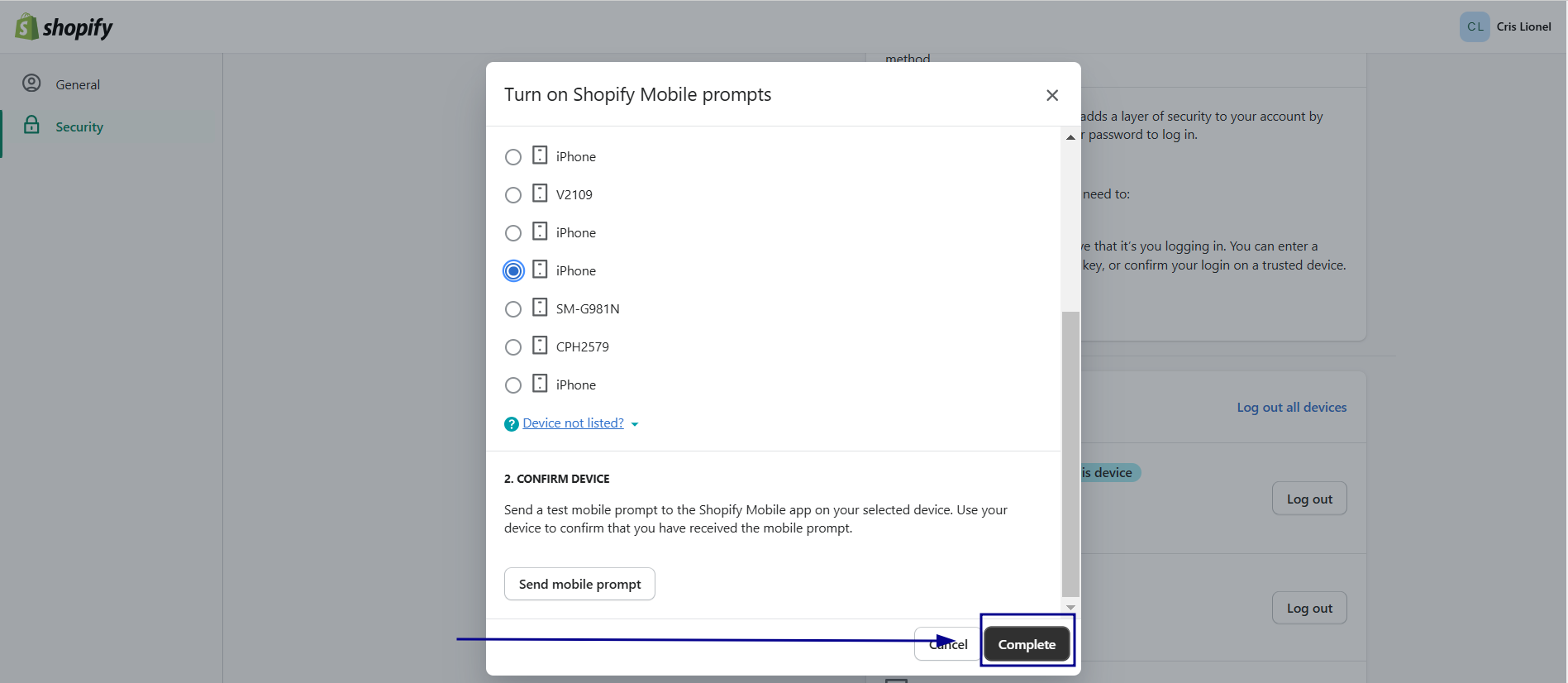 Select “Send mobile prompt”